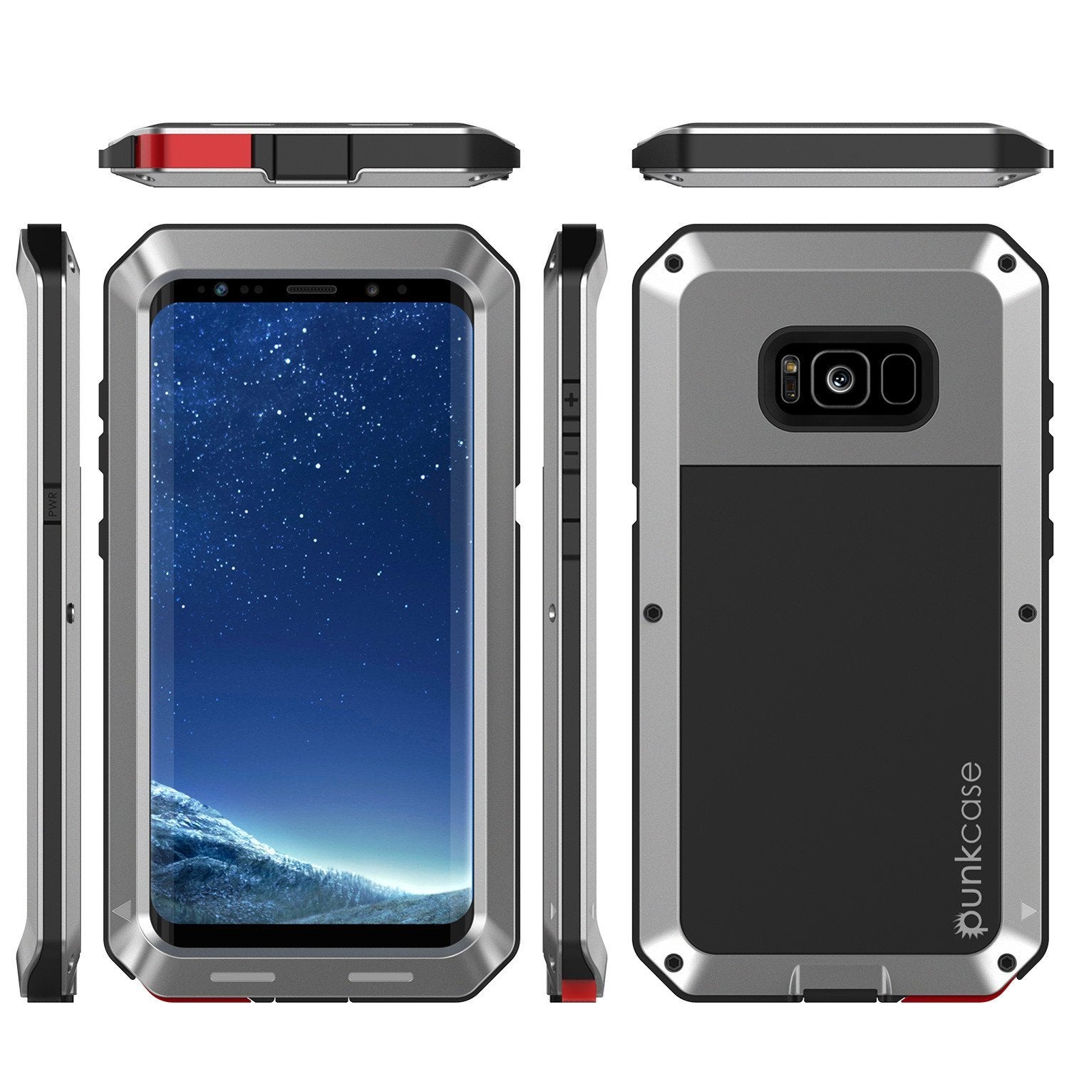Galaxy Note 8 Case, PUNKcase Metallic Silver Shockproof Slim Metal Armor Case