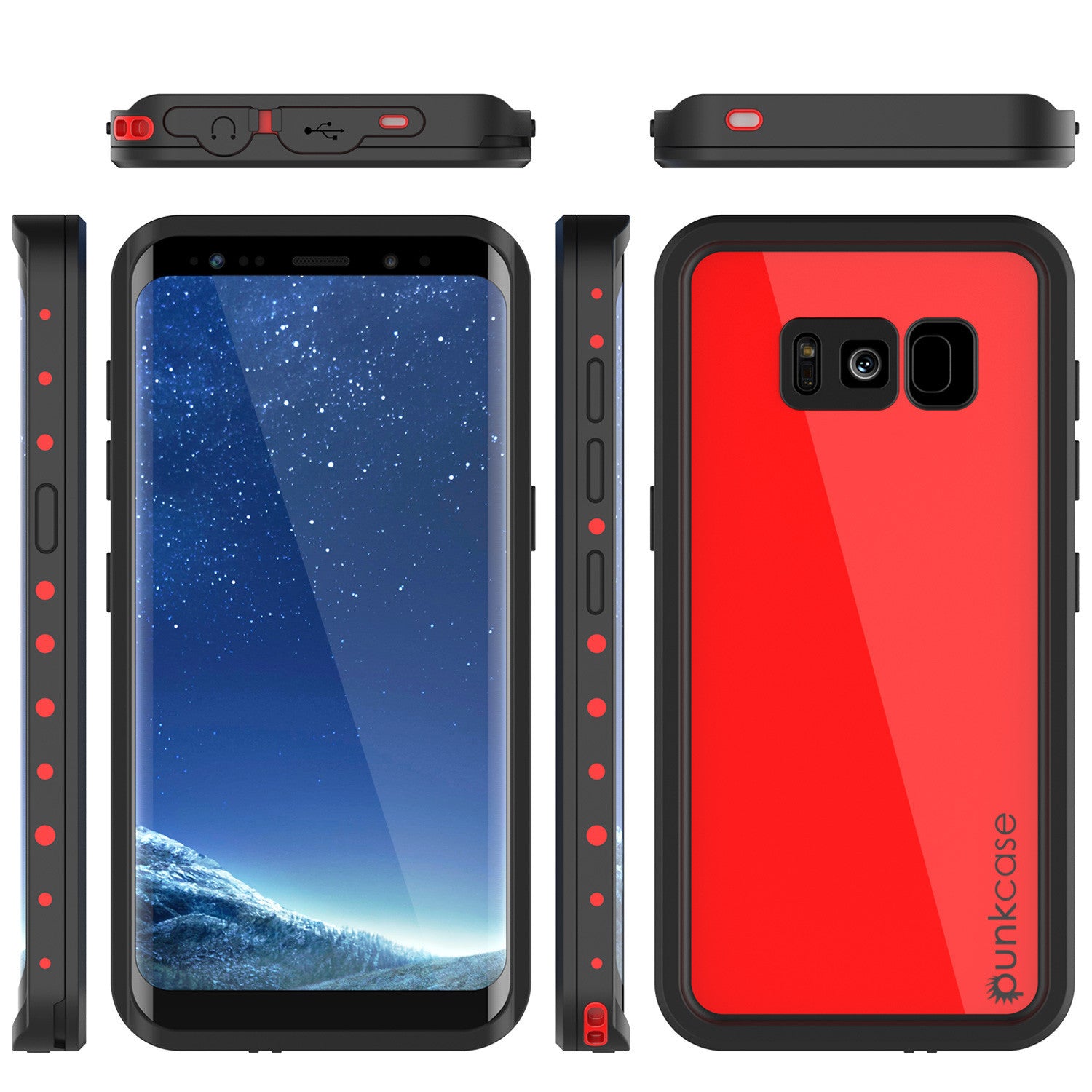 Galaxy S8 Waterproof Case PunkCase StudStar Red