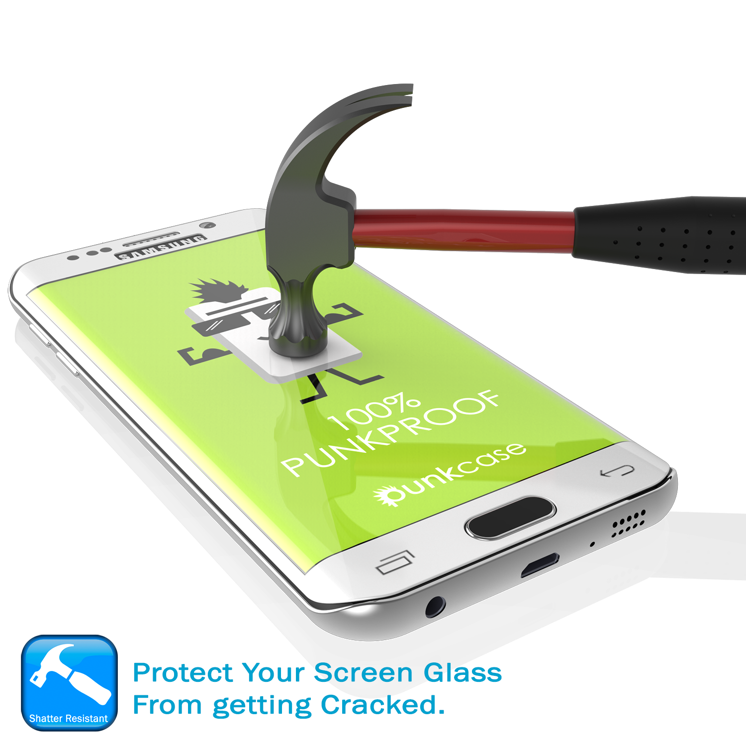 Galaxy S7 Edge White Punkcase Glass SHIELD Tempered Glass Screen Protector 0.33mm Thick 9H Glass