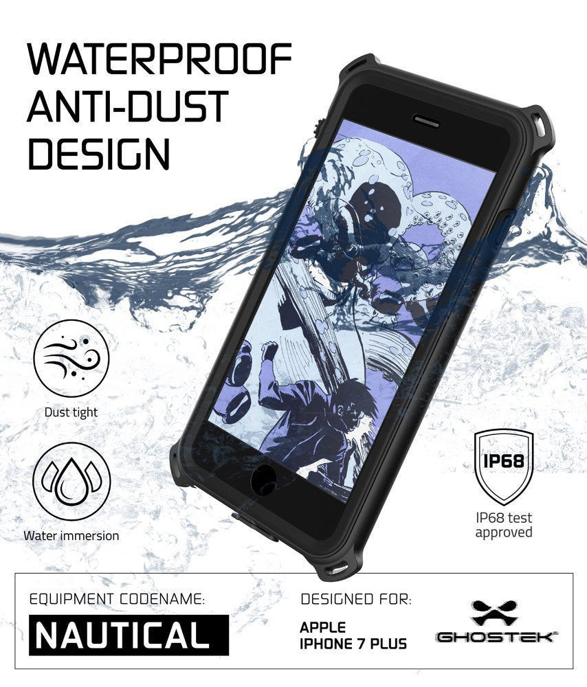 GHOSTEK - Nautical Series Waterproof Case for Apple iPhone 7 Plus | Black