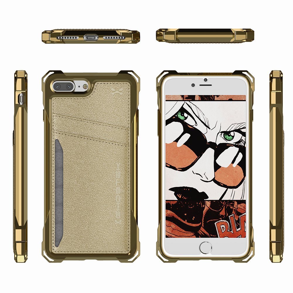 iPhone 8+Plus Wallet Case, Ghostek Exec Gold Series | Slim Armor Hybrid Impact Bumper | TPU PU Leather Credit Card Slot Holder Sleeve Cover