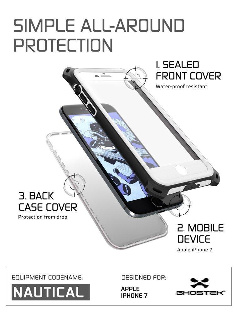 iPhone 8 Waterproof Case, Ghostek Nautical Series for iPhone 8 | Slim Underwater Protection | Adventure Duty | Ultra Fit | Swimming (White)