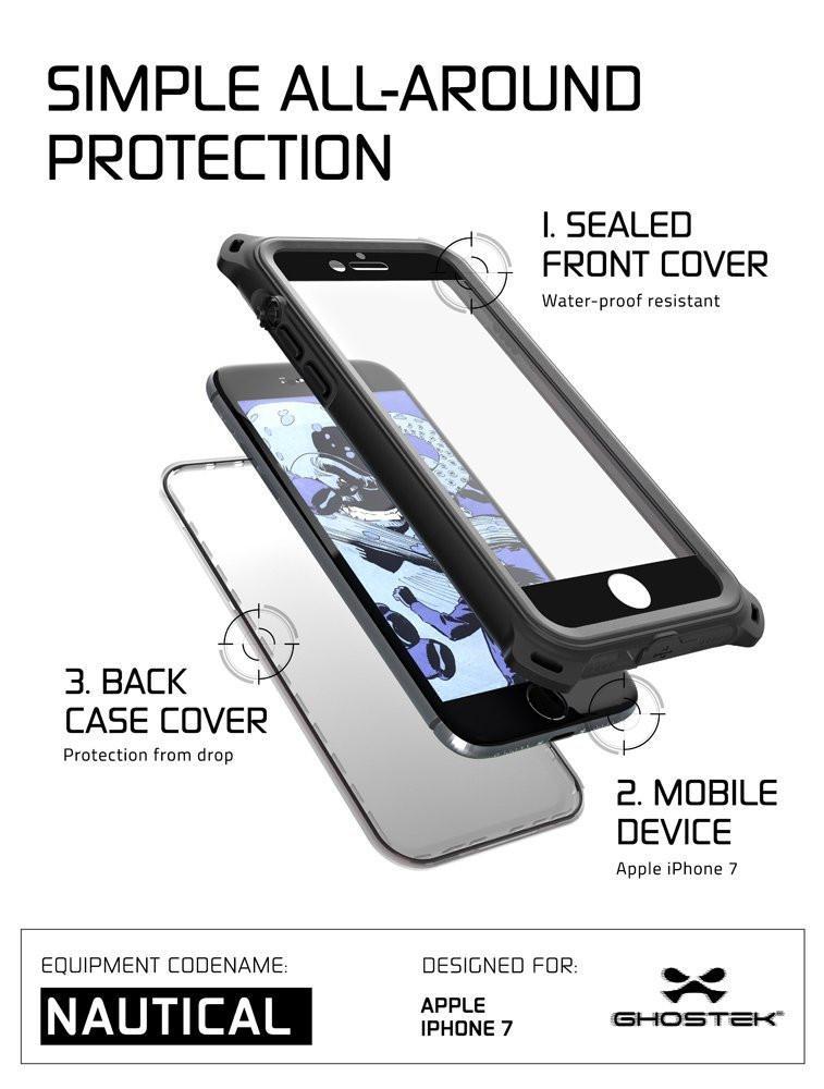 iPhone 8 Waterproof Case, Ghostek Nautical Series for iPhone 8 | Slim Underwater Protection | Ultra Fit | Swimming (Black)