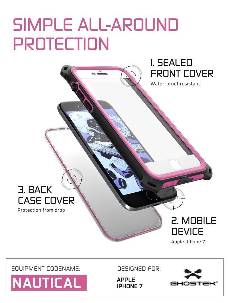 iPhone 8 Waterproof Case, Ghostek Nautical Series for iPhone 8 | Slim Underwater Protection | Adventure Duty | Ultra Fit | Swimming (Pink)