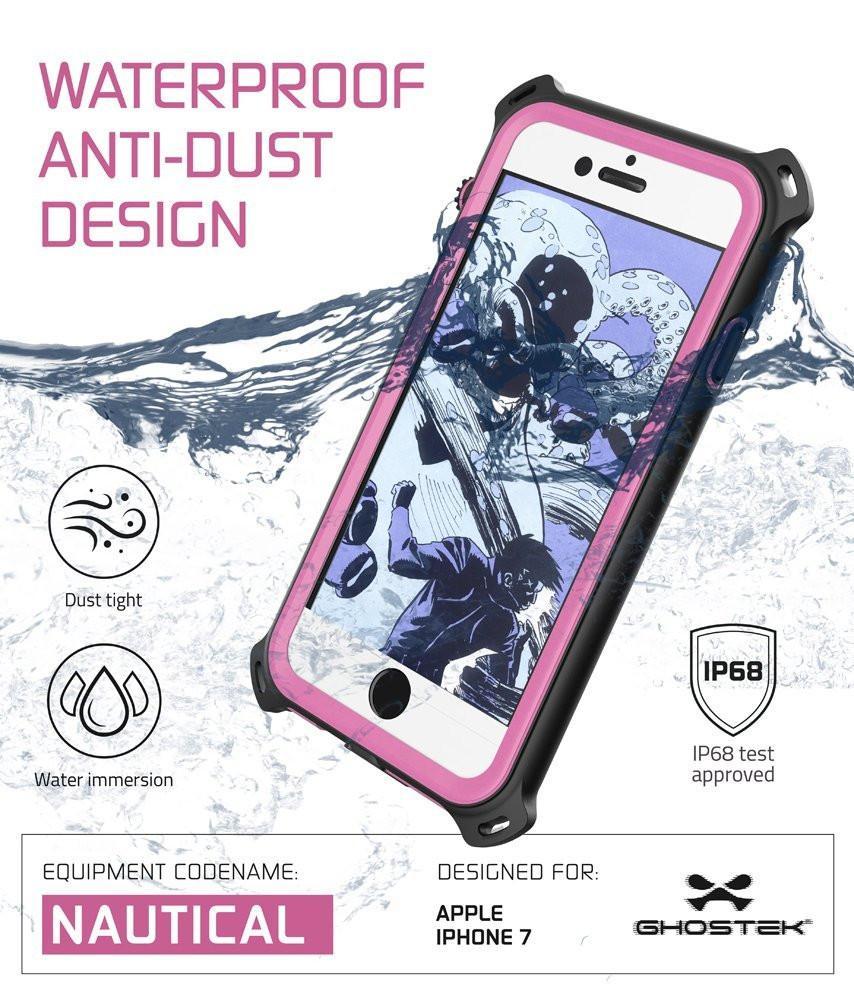 iPhone 8 Waterproof Case, Ghostek Nautical Series for iPhone 8 | Slim Underwater Protection | Adventure Duty | Ultra Fit | Swimming (Pink)