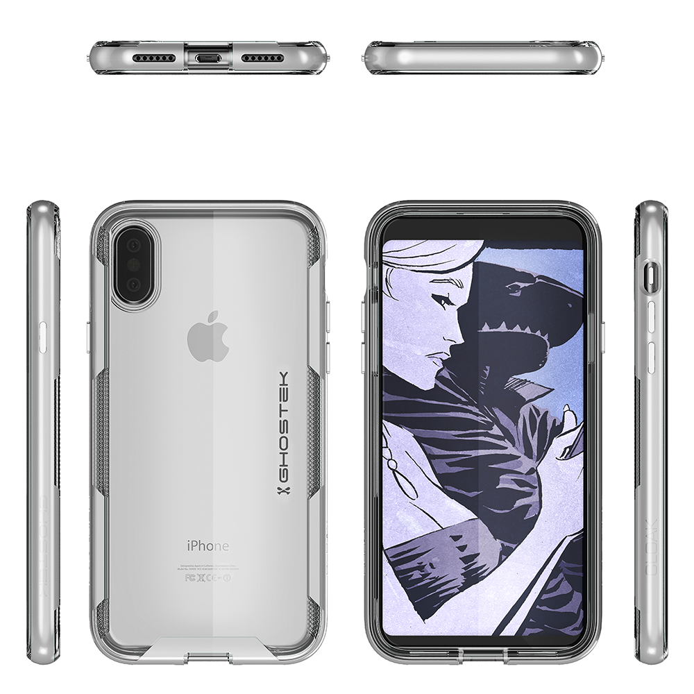 iPhone X Case, Ghostek Cloak 3 Series Ultra Slim Clear Hybrid Shockproof Protective Cover Designed for iPhone 10 – Supports Wireless Charging | Silver