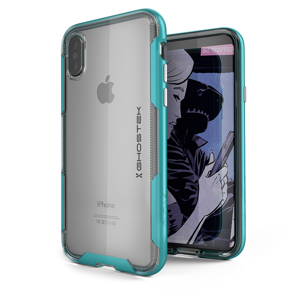 Ghostek Cloak 3 Series Apple iPhone X Clear Skin Gel With Reinforced Bumper | Wireless Charging Compatible | Teal