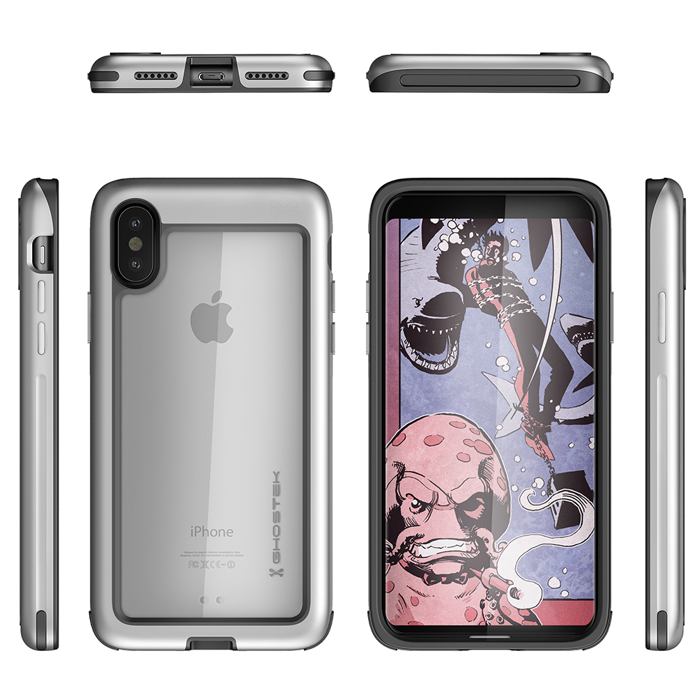 iPhone X Case, Ghostek Atomic Slim Series - Military Grade Drop Tested, Metal Aluminum Alloy Bumper + TPU & Rubber Protective Case for Apple iPhone X 2017 | Silver