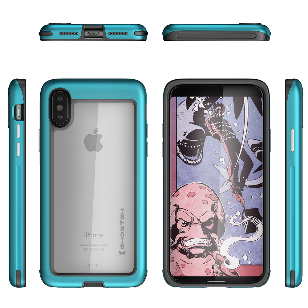 Ghostek Atomic Slim Apple iPhone X Case, Rugged Heavy Duty Military Grade Cover | Industrial Strength Aluminum Alloy Frame + Raised Rubberized Corners & Bezel | Face ID Compatible | Teal