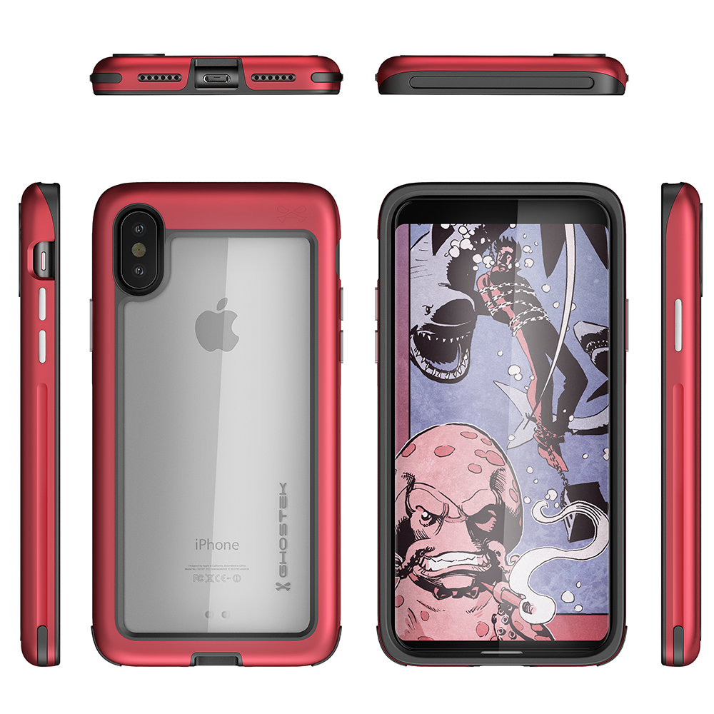 Ghostek Atomic Slim iPhone X Case with Shockproof Aluminum Bumper Heavy Duty | Supports Qi Wireless Charging + Works Flawlessly with Face ID | Red