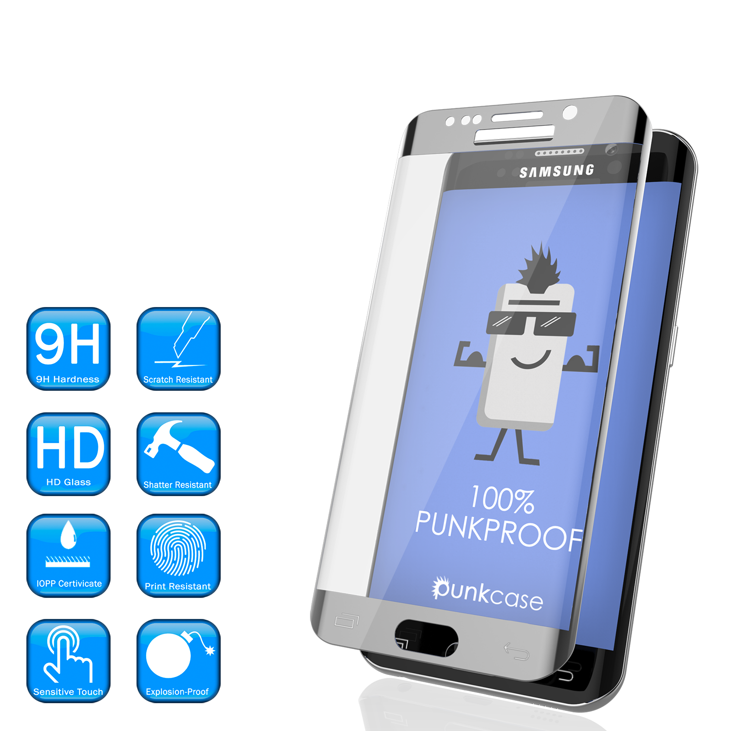 Galaxy S7 Edge Silver Punkcase Glass SHIELD Tempered Glass Screen Protector 0.33mm Thick 9H Glass