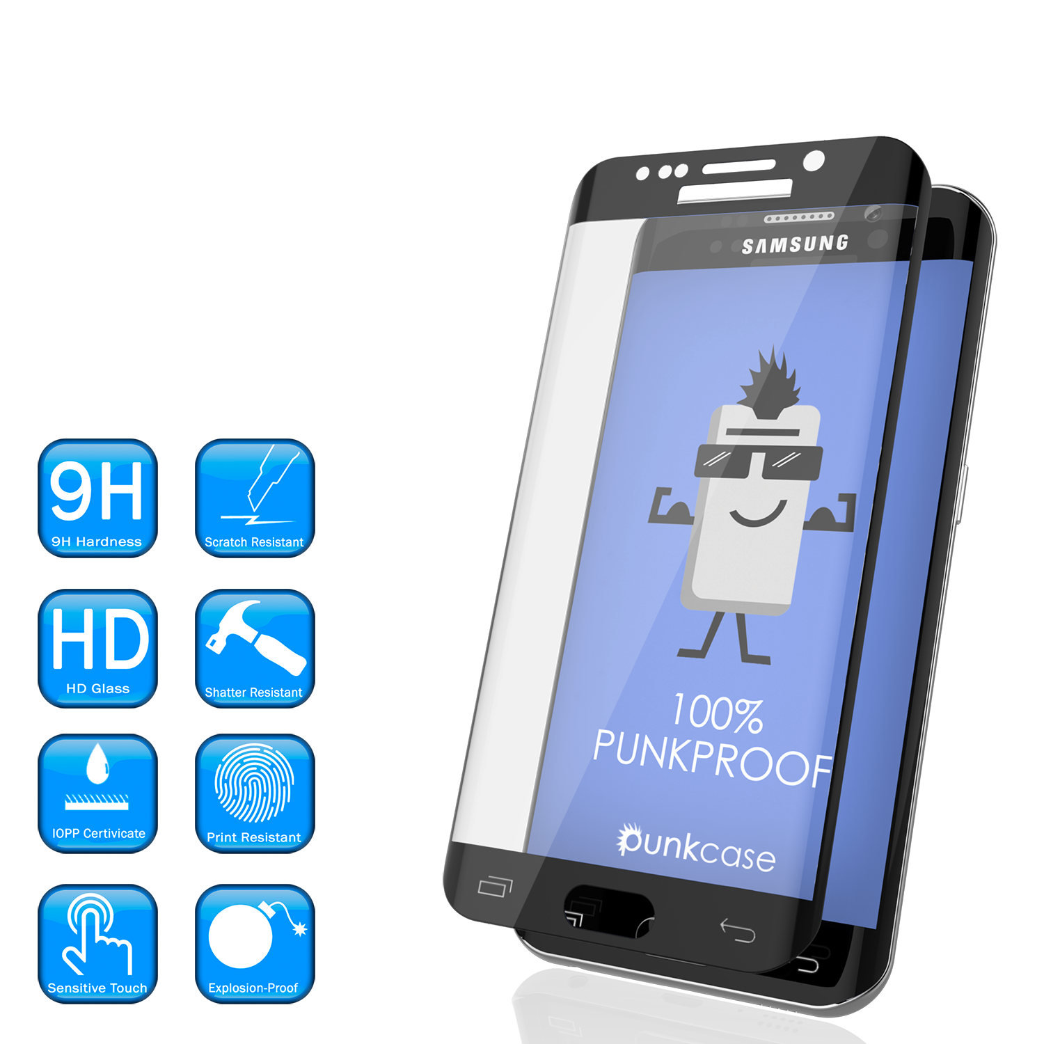Galaxy S7 Edge Black Punkcase Glass SHIELD Tempered Glass Screen Protector 0.33mm Thick 9H Glass