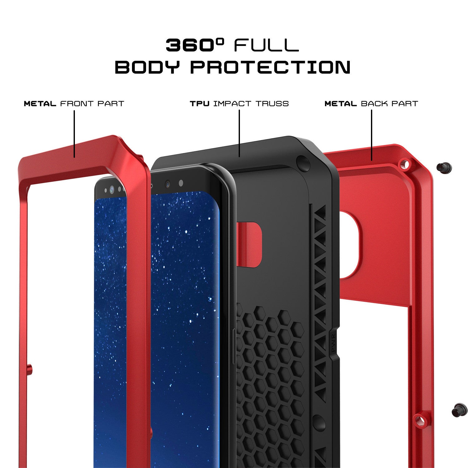 Galaxy S8 Case, PUNKcase Metallic Red Shockproof Slim Metal Armor Case