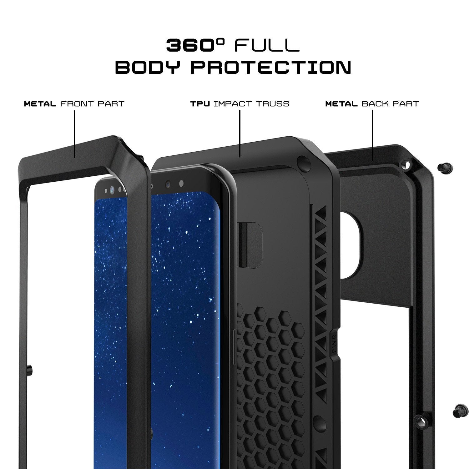 Galaxy Note 8 Case, PUNKcase Metallic Black Shockproof Slim Metal Armor Case