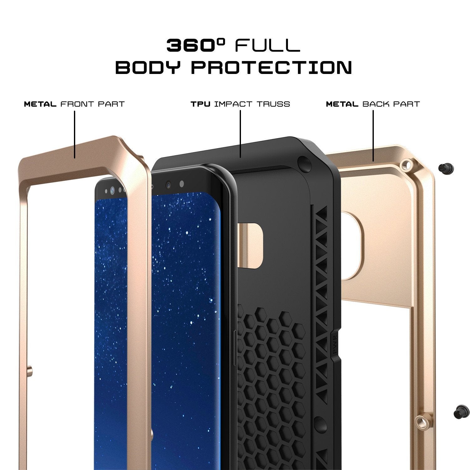 Galaxy Note 8 Case, PUNKcase Metallic Gold Shockproof Slim Metal Armor Case