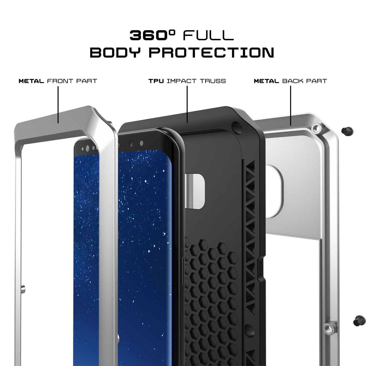 Galaxy Note 8 Case, PUNKcase Metallic Silver Shockproof Slim Metal Armor Case