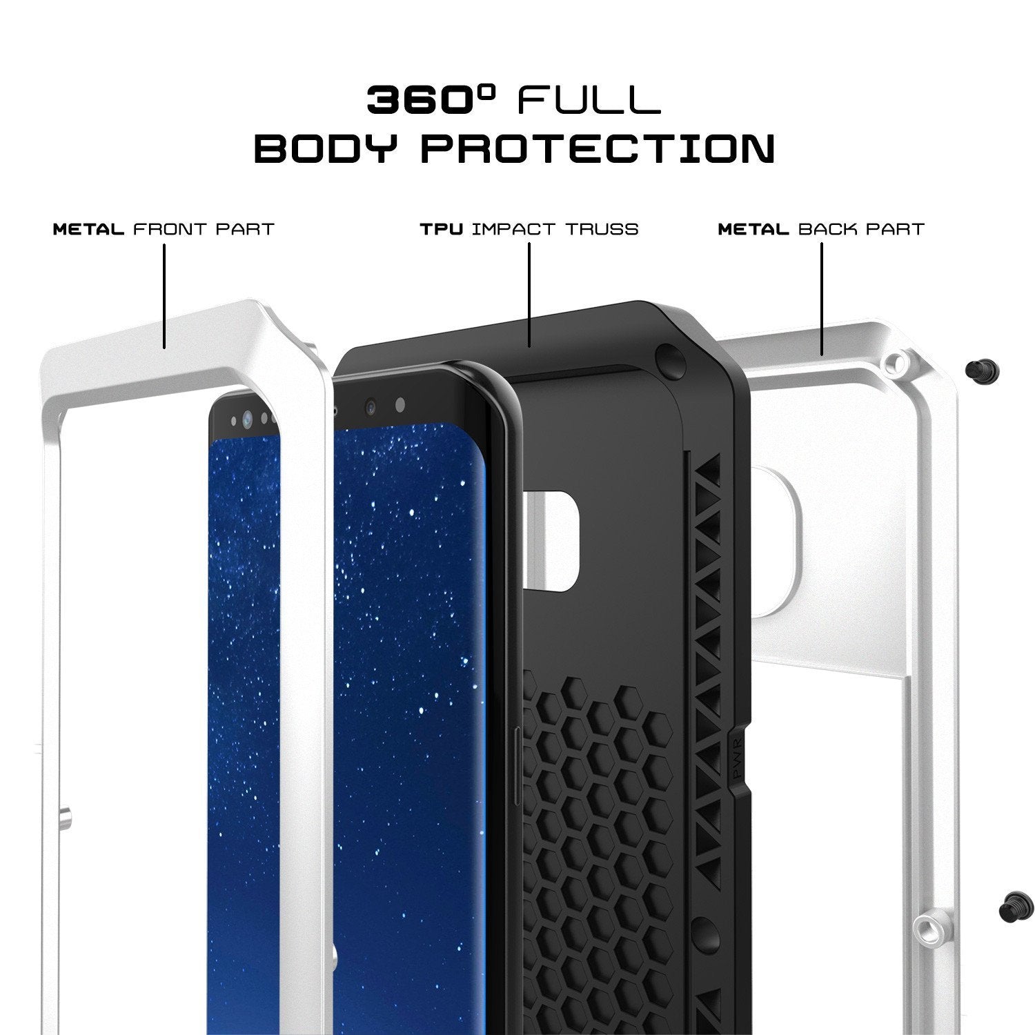 Galaxy Note 8 Case, PUNKcase Metallic White Shockproof Slim Metal Armor Case