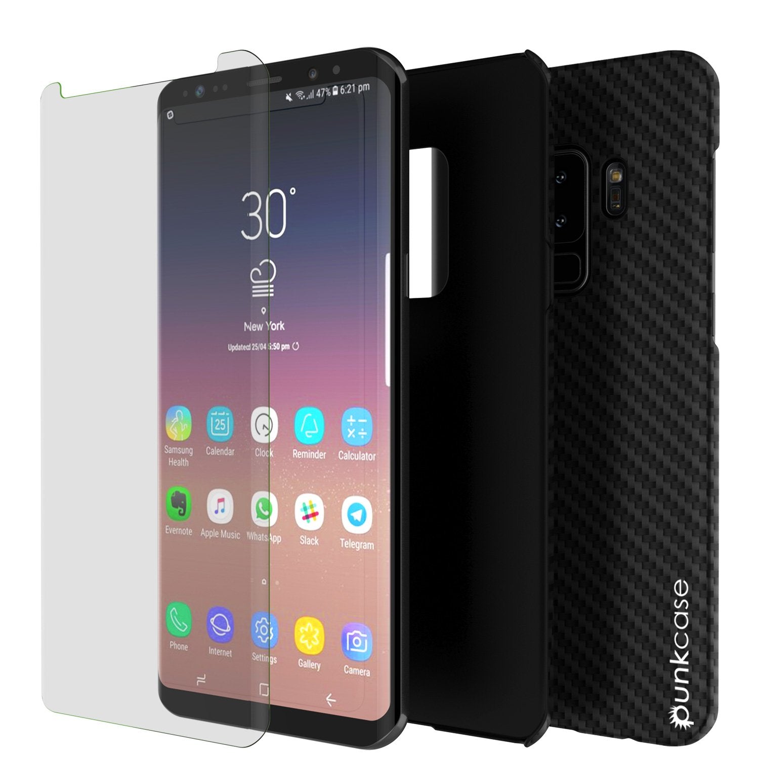 Galaxy S9 Plus Case, Punkcase CarbonShield, Heavy Duty & Ultra Thin 2 Piece Dual Layer PU Leather Jet Black Cover