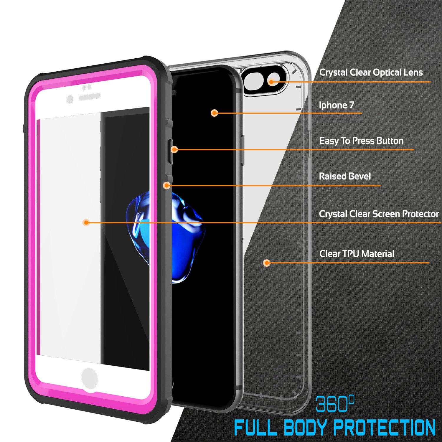PUNKCASE - Crystal Series Waterproof Case for Apple IPhone 7 | Pink