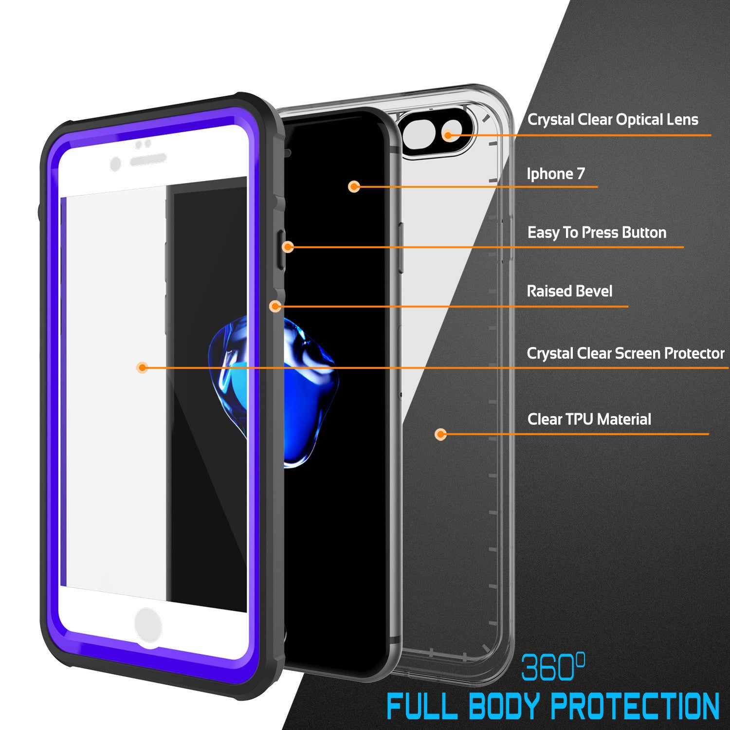 PUNKCASE - Crystal Series Waterproof Case for Apple IPhone 7 | Purple