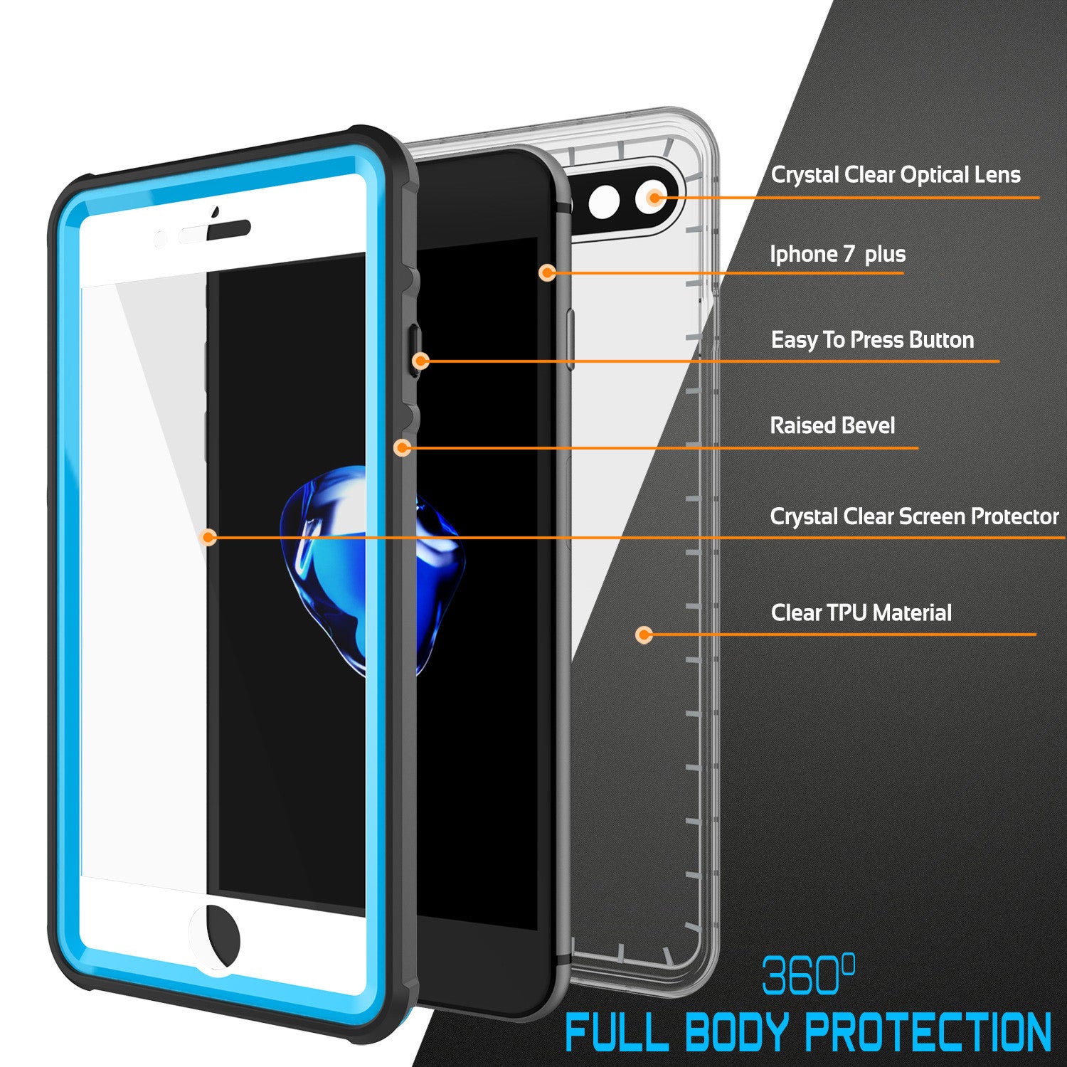 PUNKCASE - Crystal Series Waterproof Case for Apple IPhone 7+ Plus | Light Blue