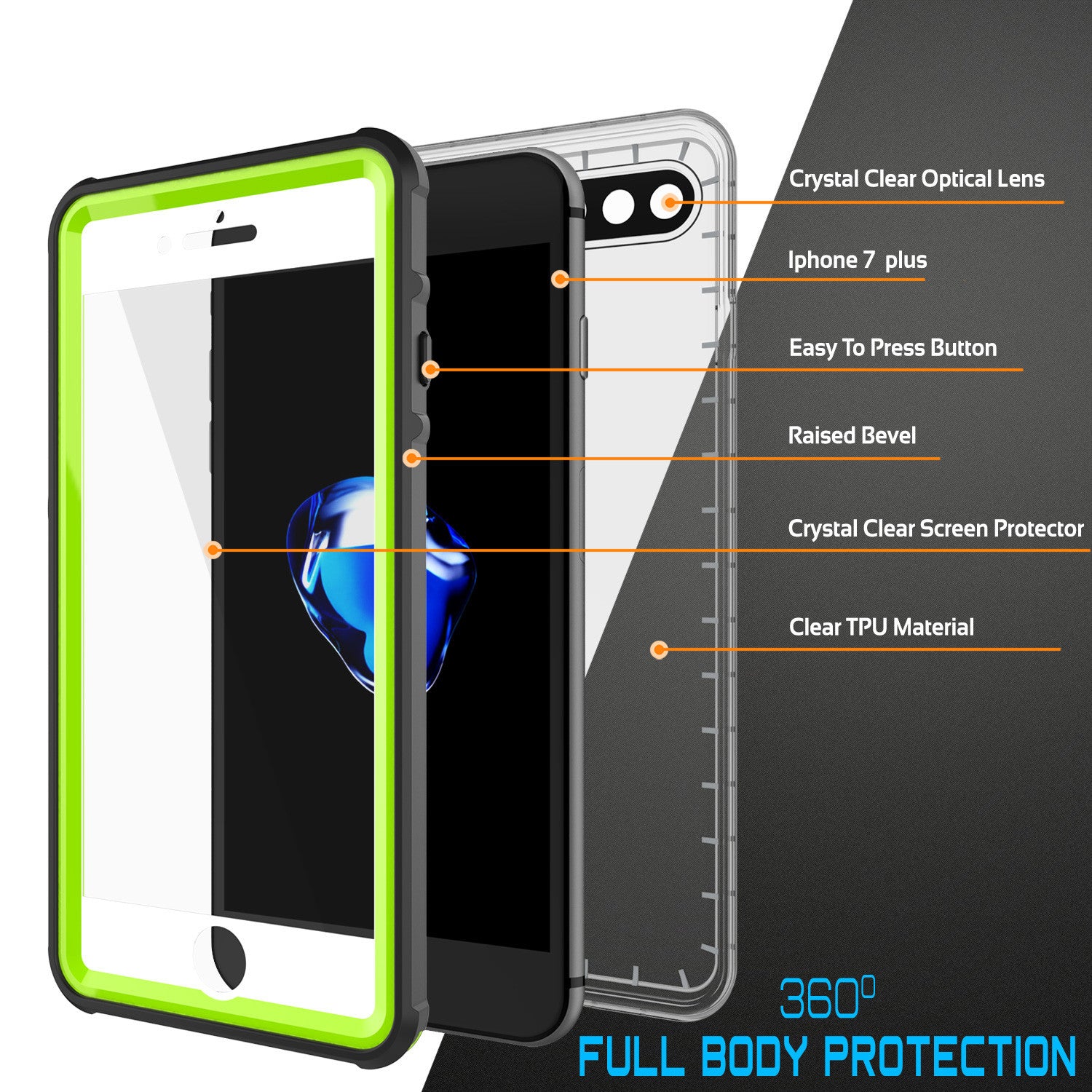 PUNKCASE - Crystal Series Waterproof Case for Apple IPhone 7+ Plus | Light Green