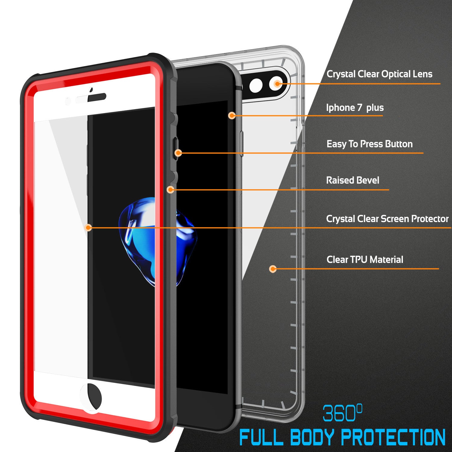 PUNKCASE - Crystal Series Waterproof Case for Apple IPhone 7+ Plus | Red
