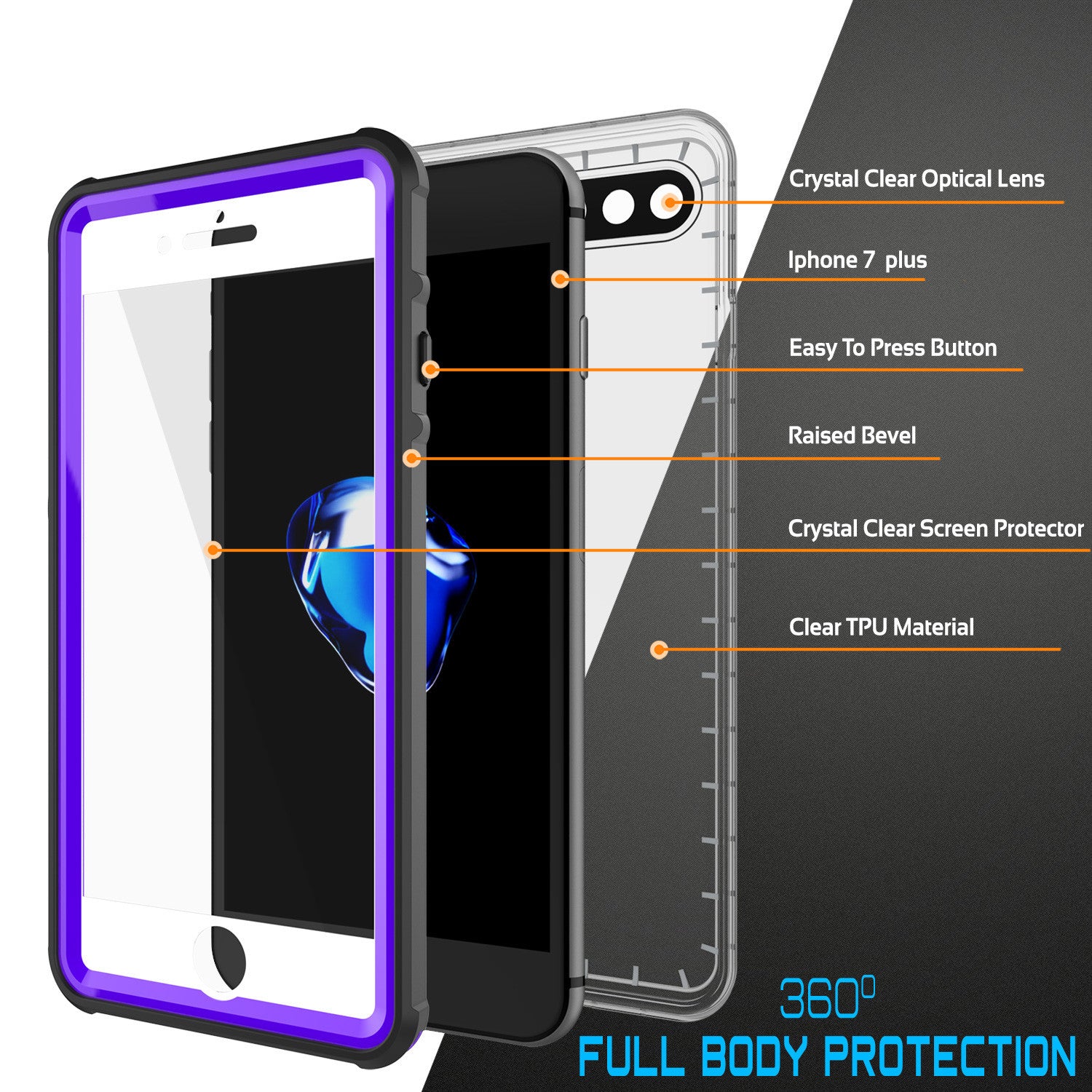 PUNKCASE - Crystal Series Waterproof Case for Apple IPhone 7+ Plus | Purple