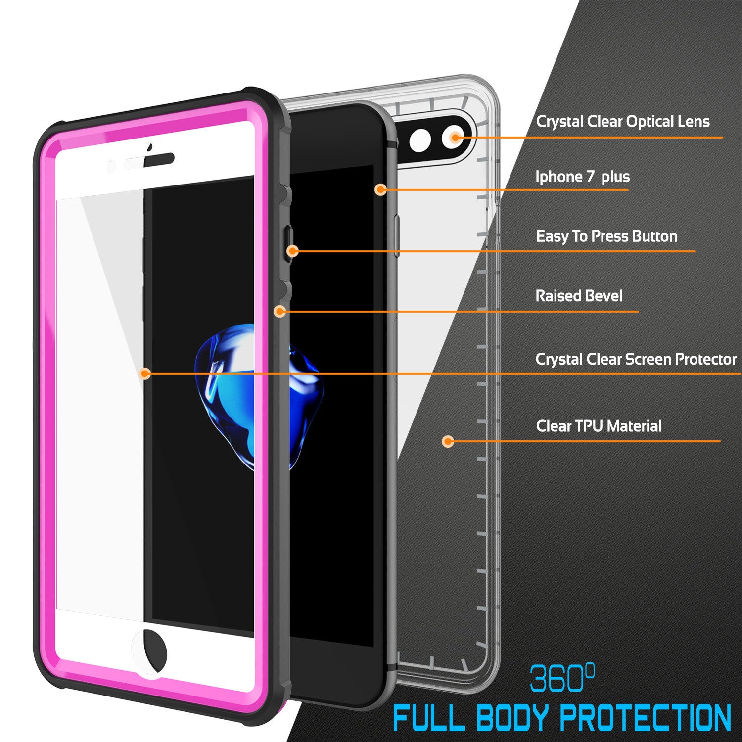 PUNKCASE - Crystal Series Waterproof Case for Apple IPhone 7+ Plus | Pink