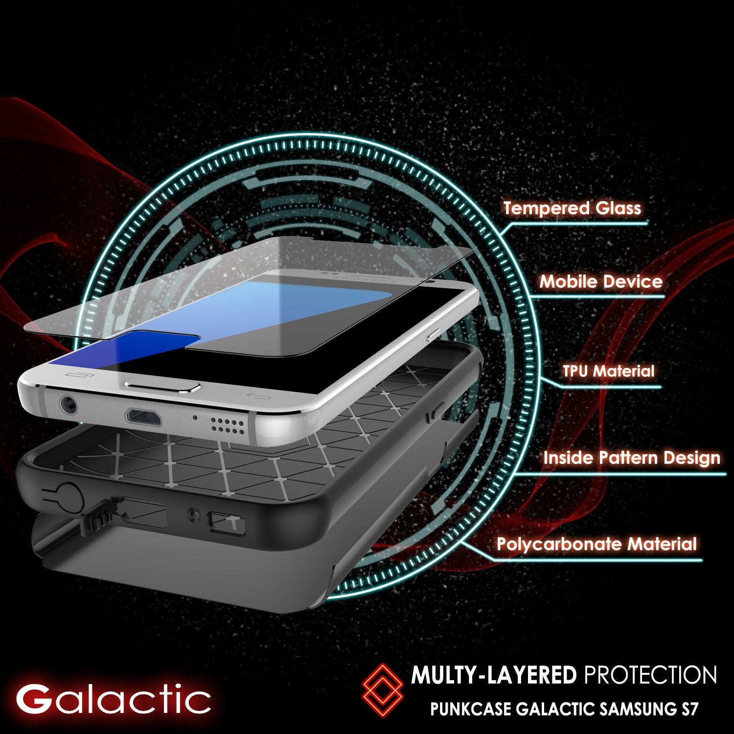 PUNKCASE - Galatic Series Protective Armor Case for Samsung S7 Edge | Black