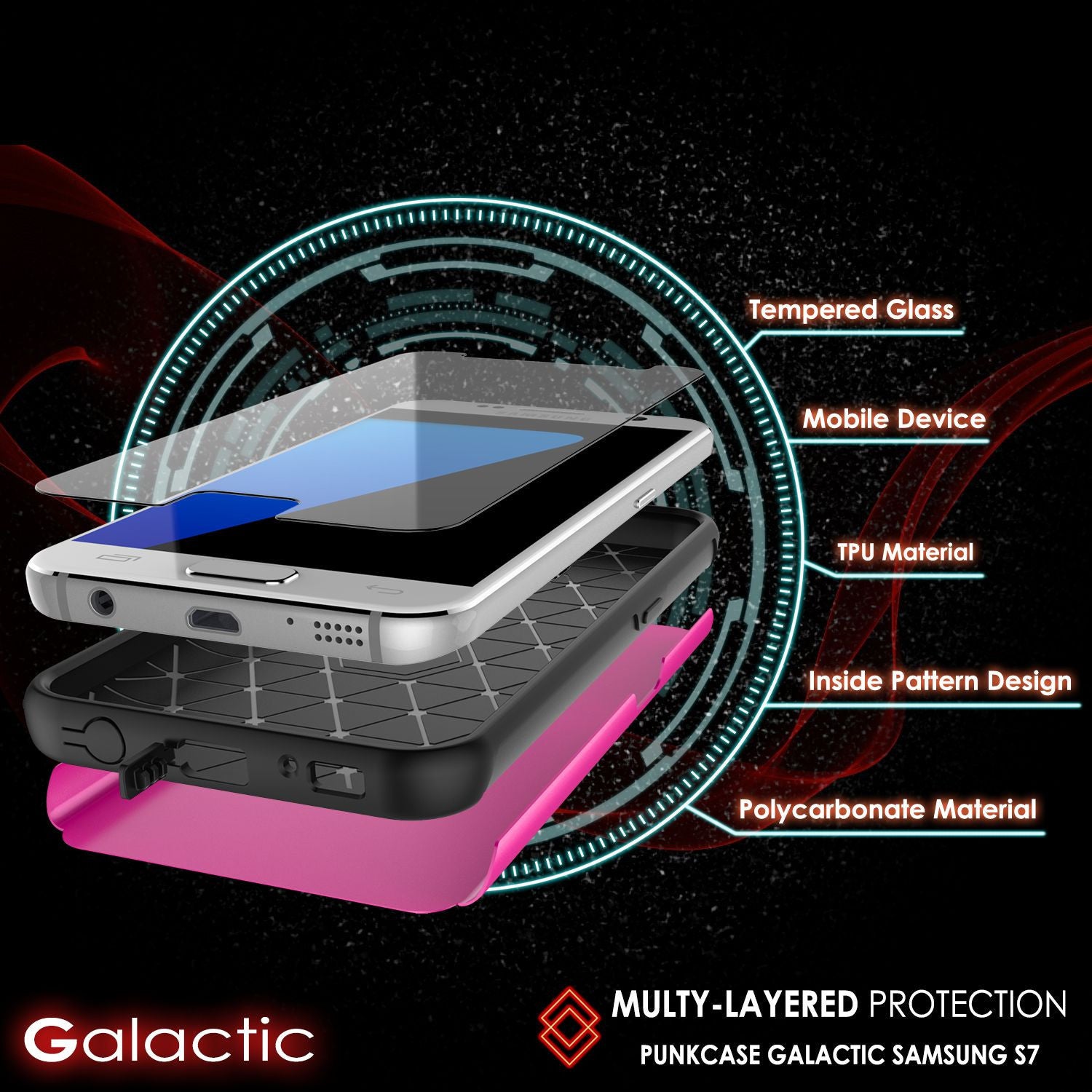 PUNKCASE - Galatic Series Protective Armor Case for Samsung S7 Edge | Pink