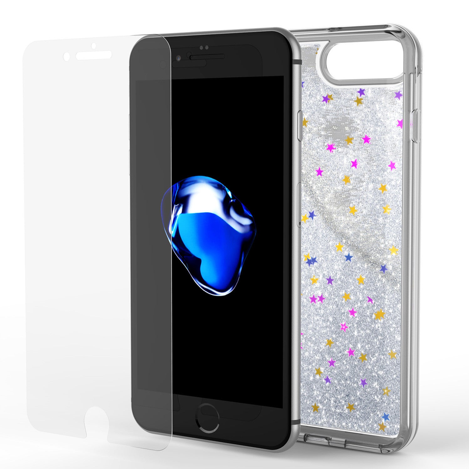 iPhone 7 Plus Case, PunkCase LIQUID Silver Series, Protective Dual Layer Floating Glitter Cover