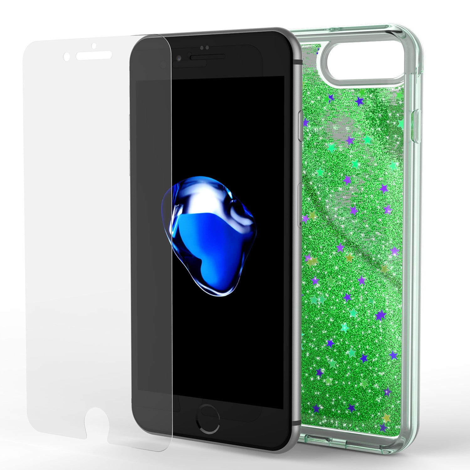iPhone 7 Plus Case, PunkCase LIQUID Green Series, Protective Dual Layer Floating Glitter Cover