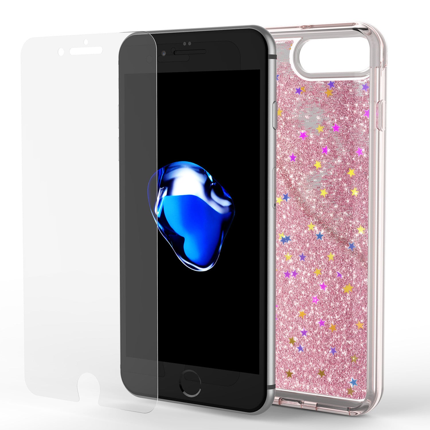 iPhone 7 Plus Case, PunkCase LIQUID Rose Series, Protective Dual Layer Floating Glitter Cover