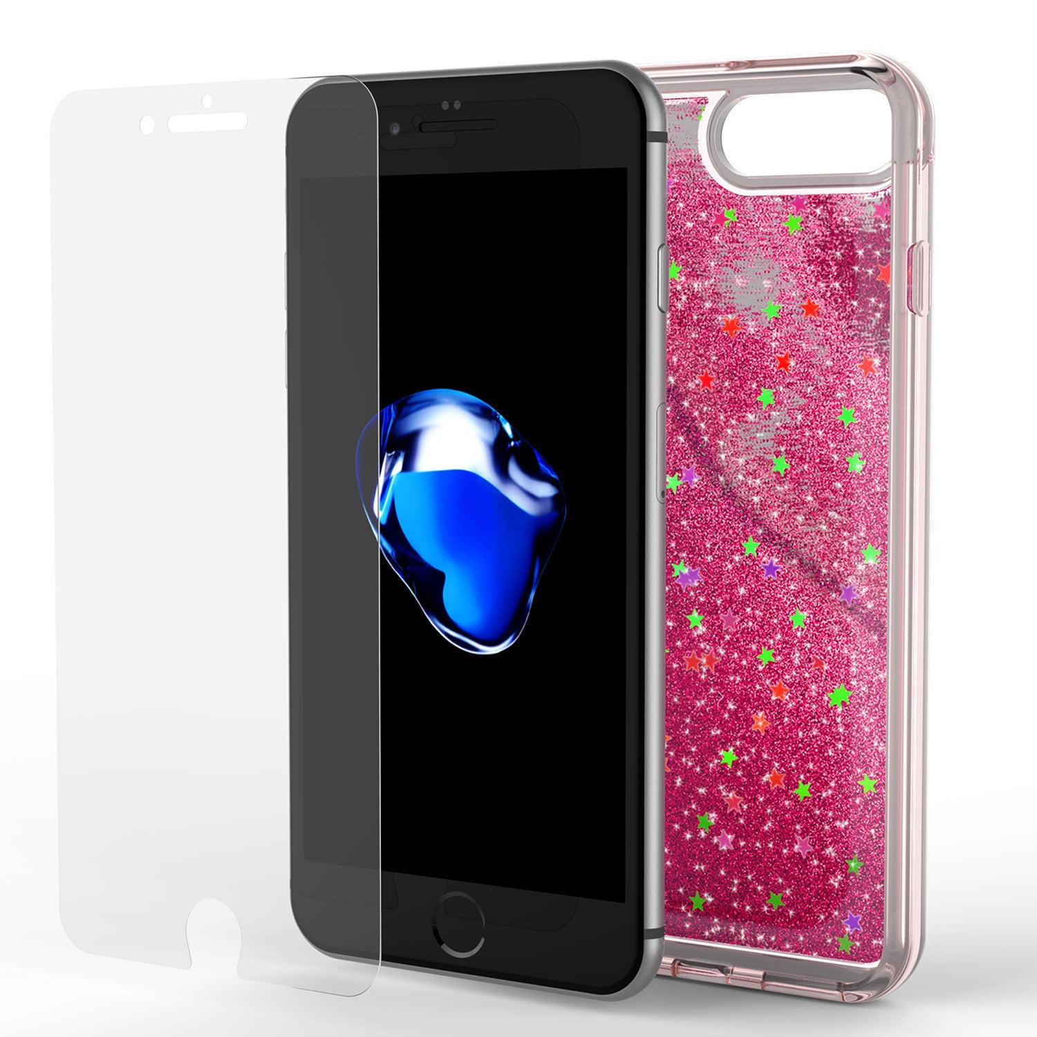 iPhone 7 Plus Case, PunkCase LIQUID Pink Series, Protective Dual Layer Floating Glitter Cover