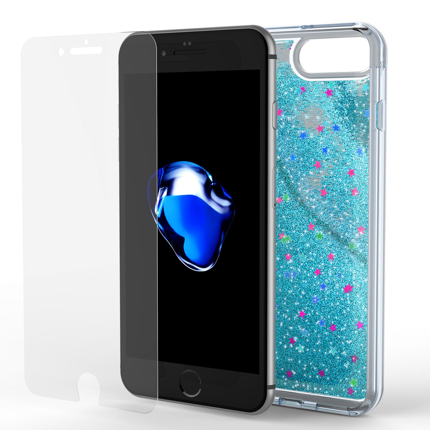 iPhone 7 Plus Case, PunkCase LIQUID Teal Series, Protective Dual Layer Floating Glitter Cover