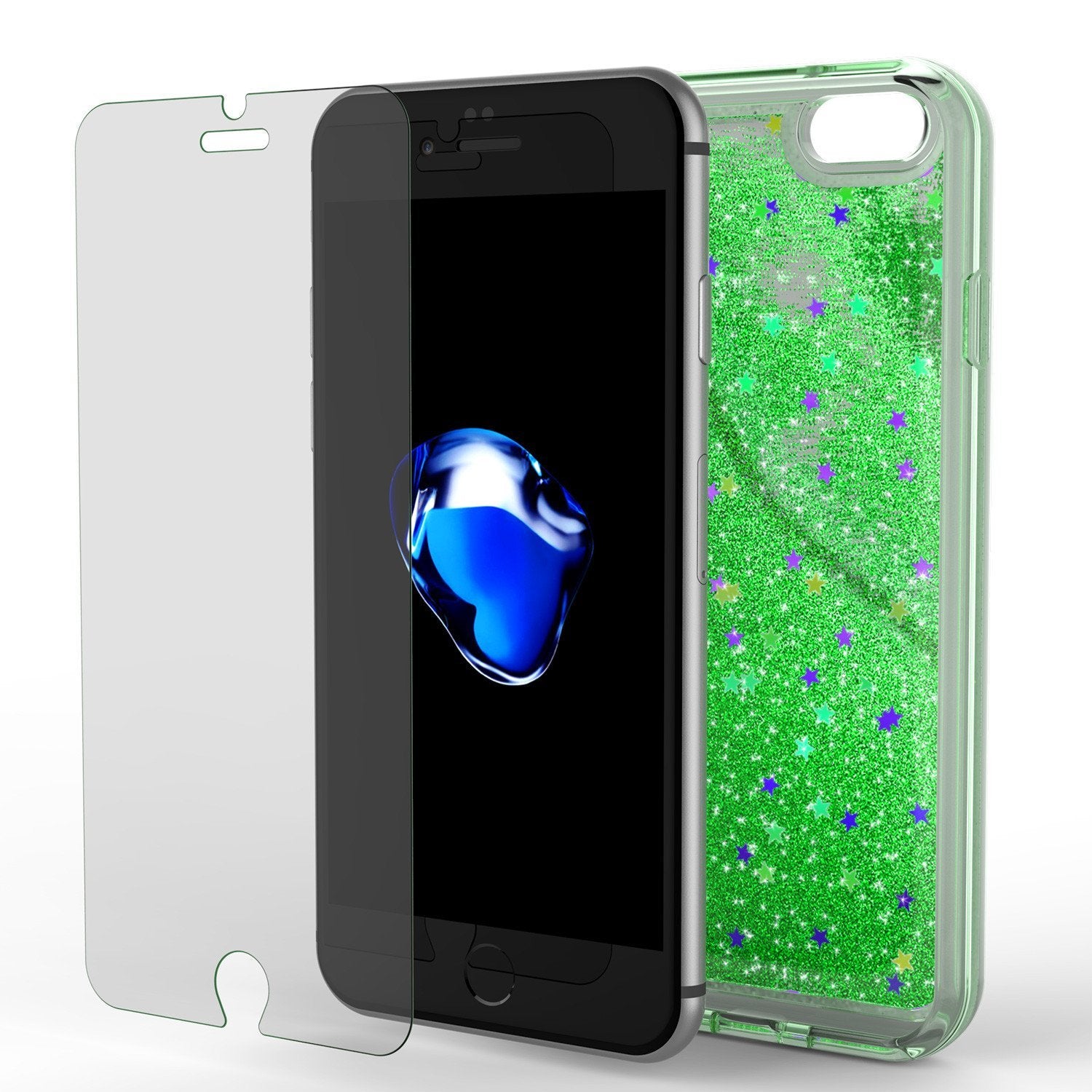 iPhone 8 Case, PunkCase LIQUID Green Series, Protective Dual Layer Floating Glitter Cover