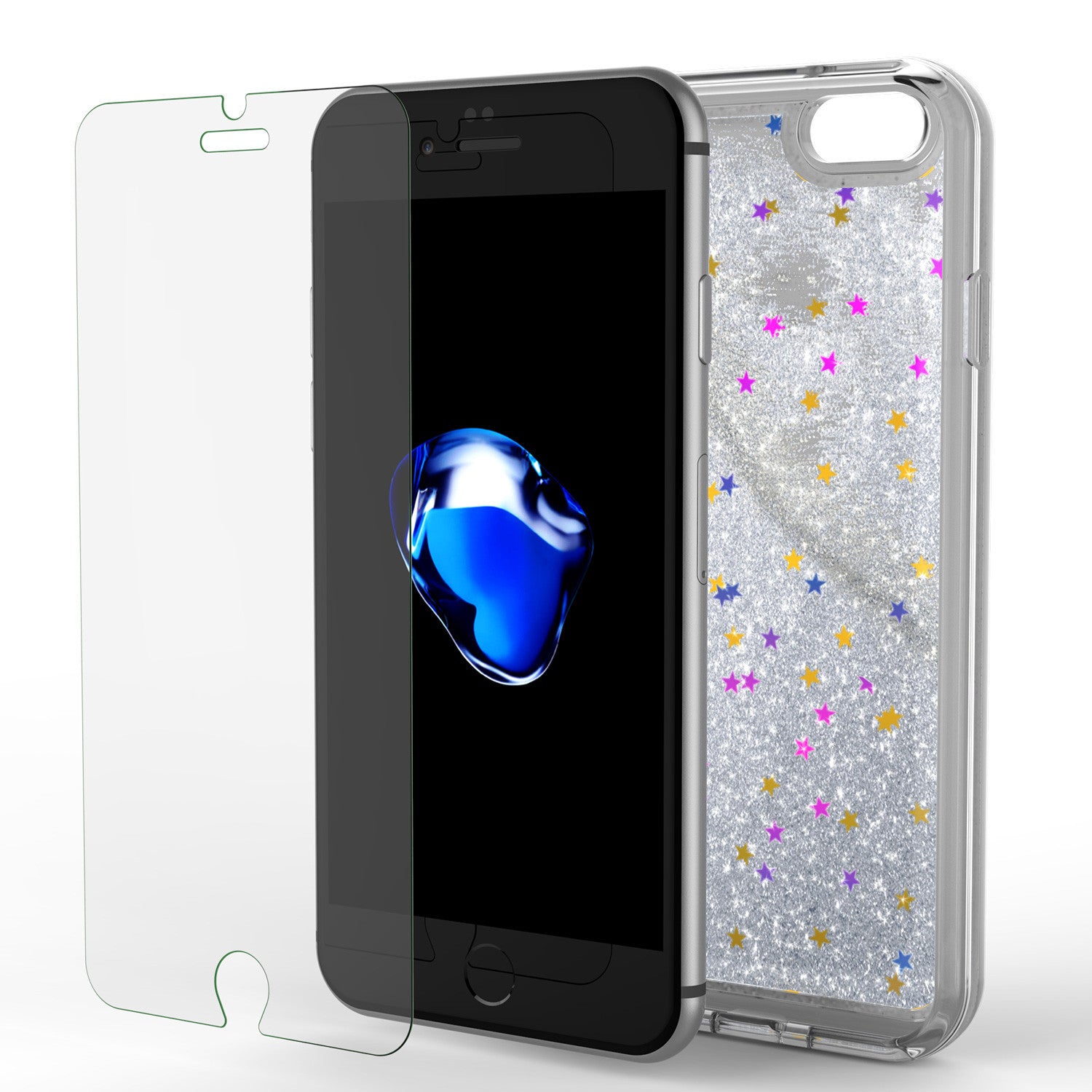 iPhone 7 Case, PunkCase LIQUID Silver Series, Protective Dual Layer Floating Glitter Cover