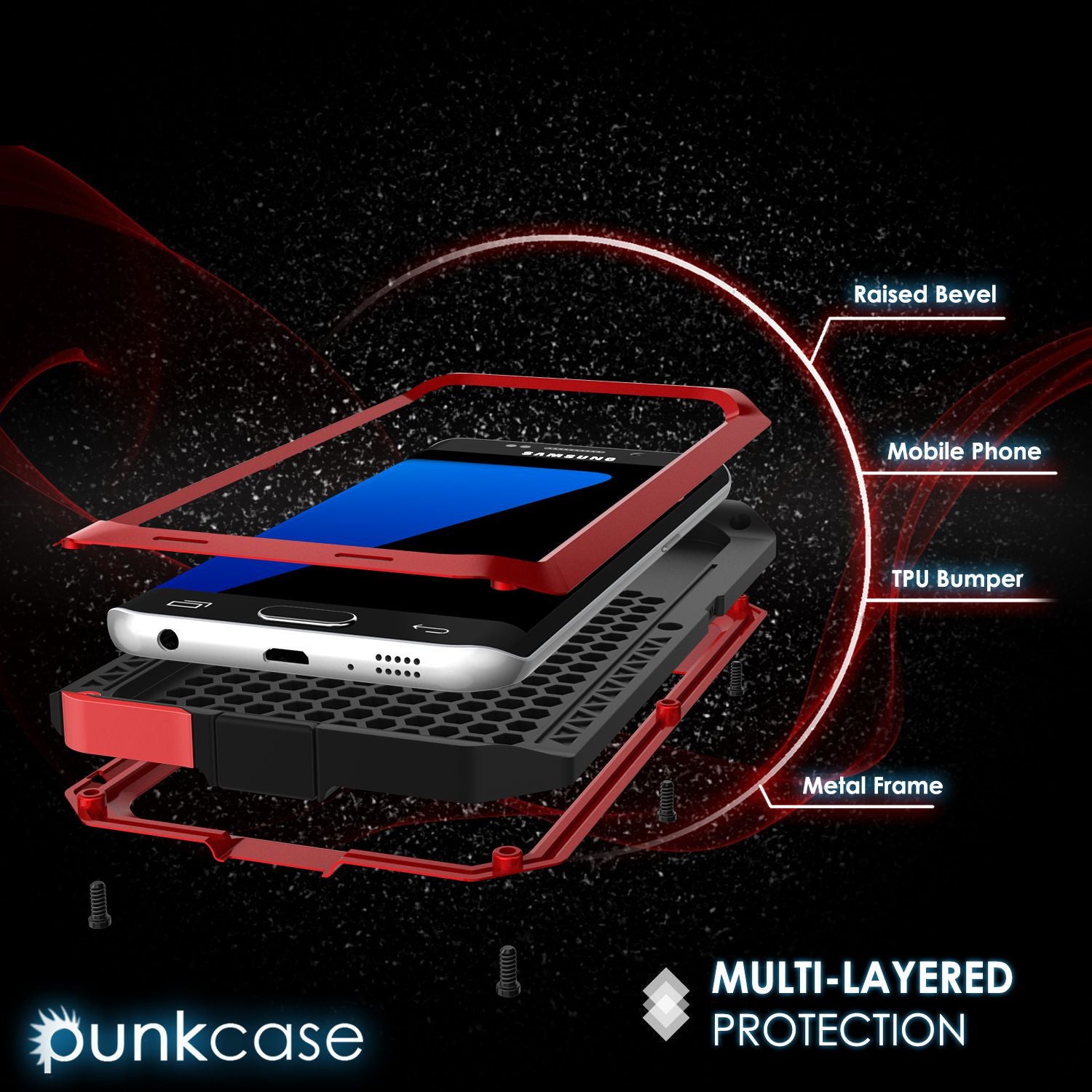 PUNKCASE - Metallic Series Shockproof Armor Case for Samsung S7 Edge | Red
