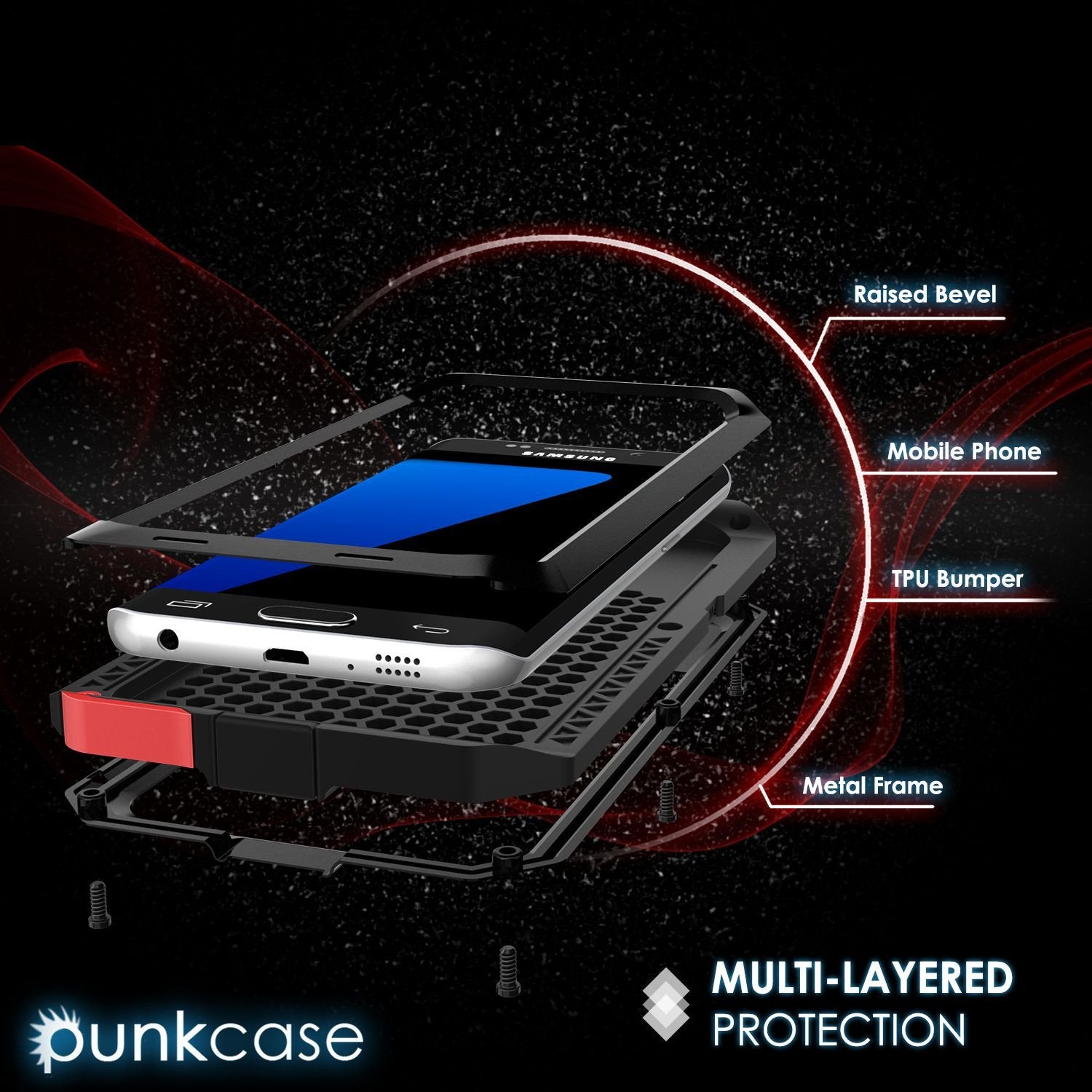 Galaxy S7 EDGE Case, PUNKcase Metallic Black Shockproof Slim Metal Armor Case