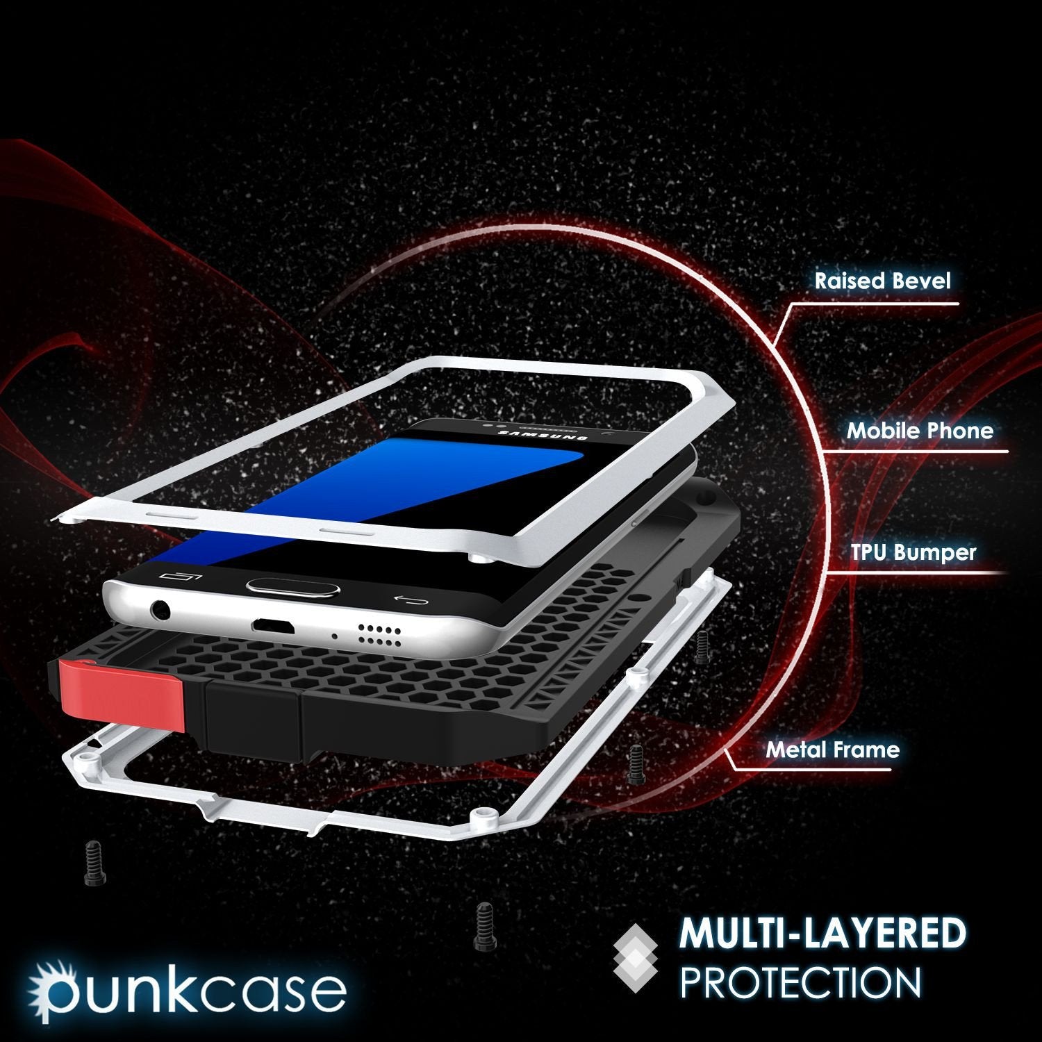Galaxy S7 EDGE Case, PUNKcase Metallic White Shockproof Slim Metal Armor Case