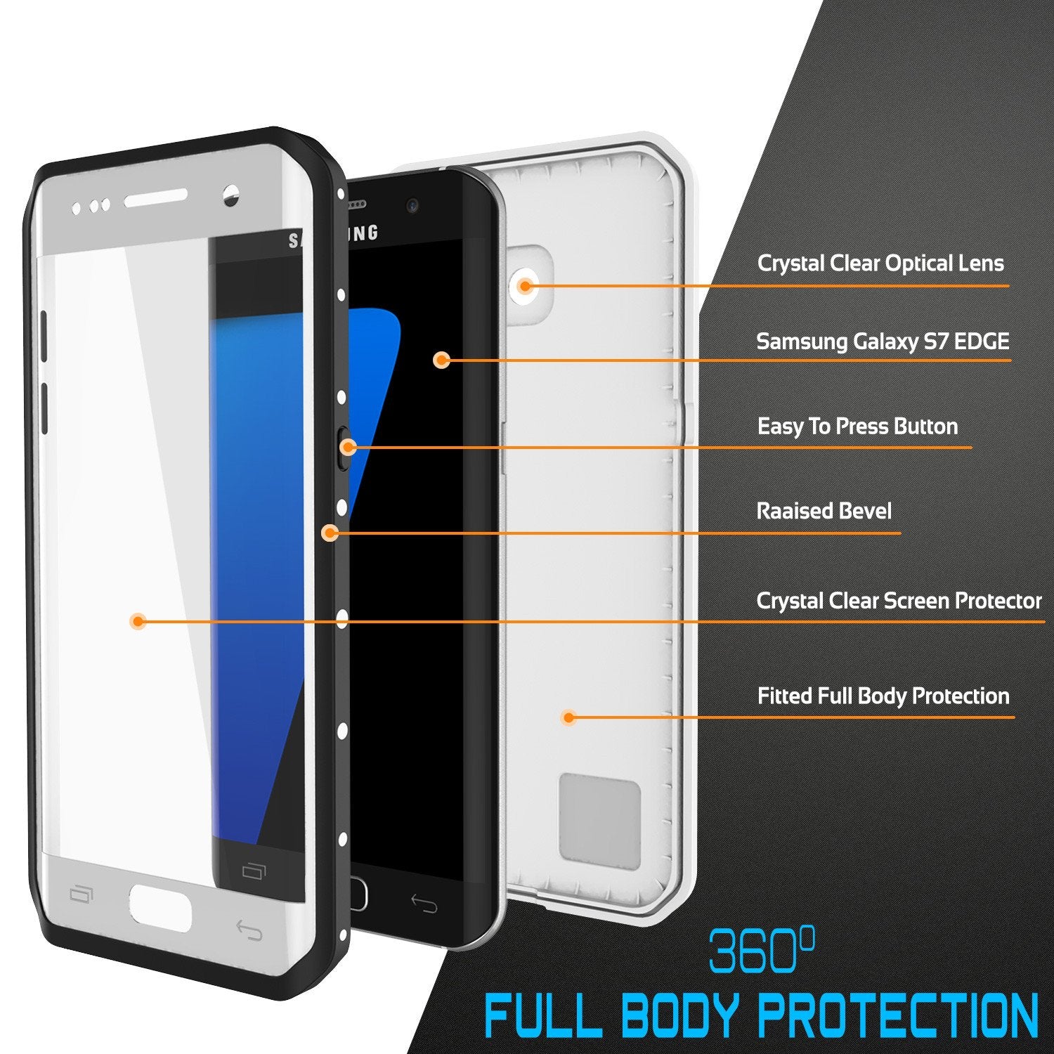 Galaxy S7 EDGE Waterproof Case Punkcase StudStar White Thin 6.6ft Underwater IP68 Shock/Snow Proof