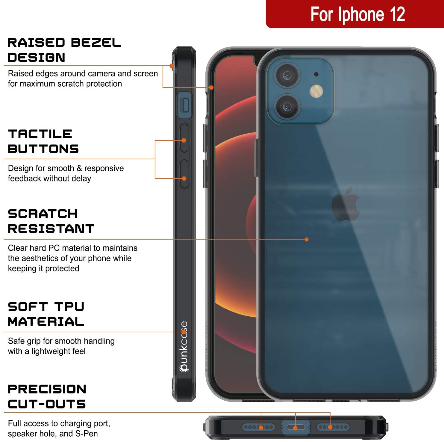iPhone 12 Case Punkcase® LUCID 2.0 Crystal Black Series w/ PUNK SHIELD Screen Protector | Ultra Fit