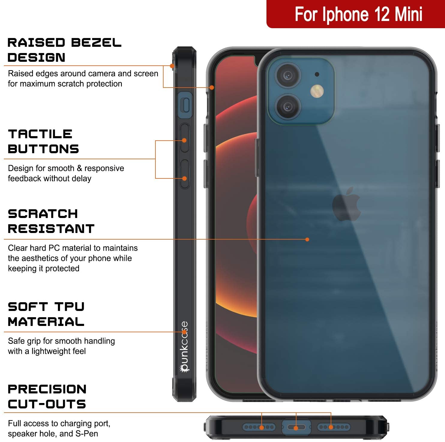 iPhone 12 Mini Case Punkcase® LUCID 2.0 Crystal Black Series w/ PUNK SHIELD Screen Protector | Ultra Fit