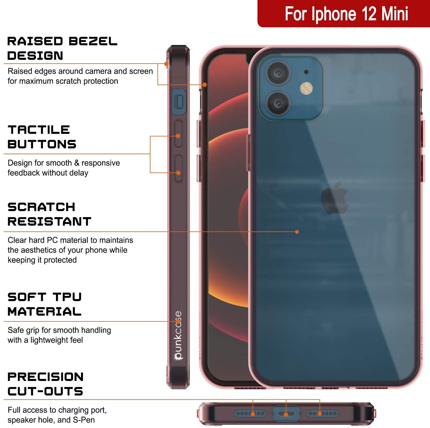 iPhone 12 Mini Case Punkcase® LUCID 2.0 Crystal Pink Series w/ PUNK SHIELD Screen Protector | Ultra Fit
