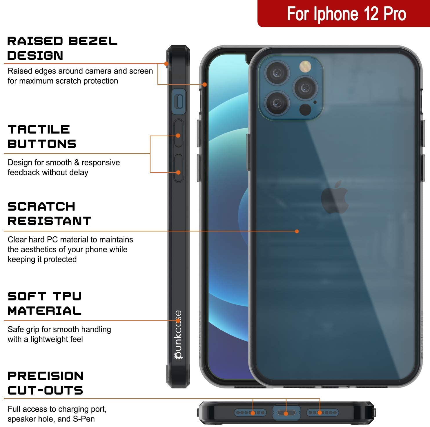 iPhone 12 Pro Case Punkcase® LUCID 2.0 Crystal Black Series w/ SHIELD Screen Protector | Ultra Fit
