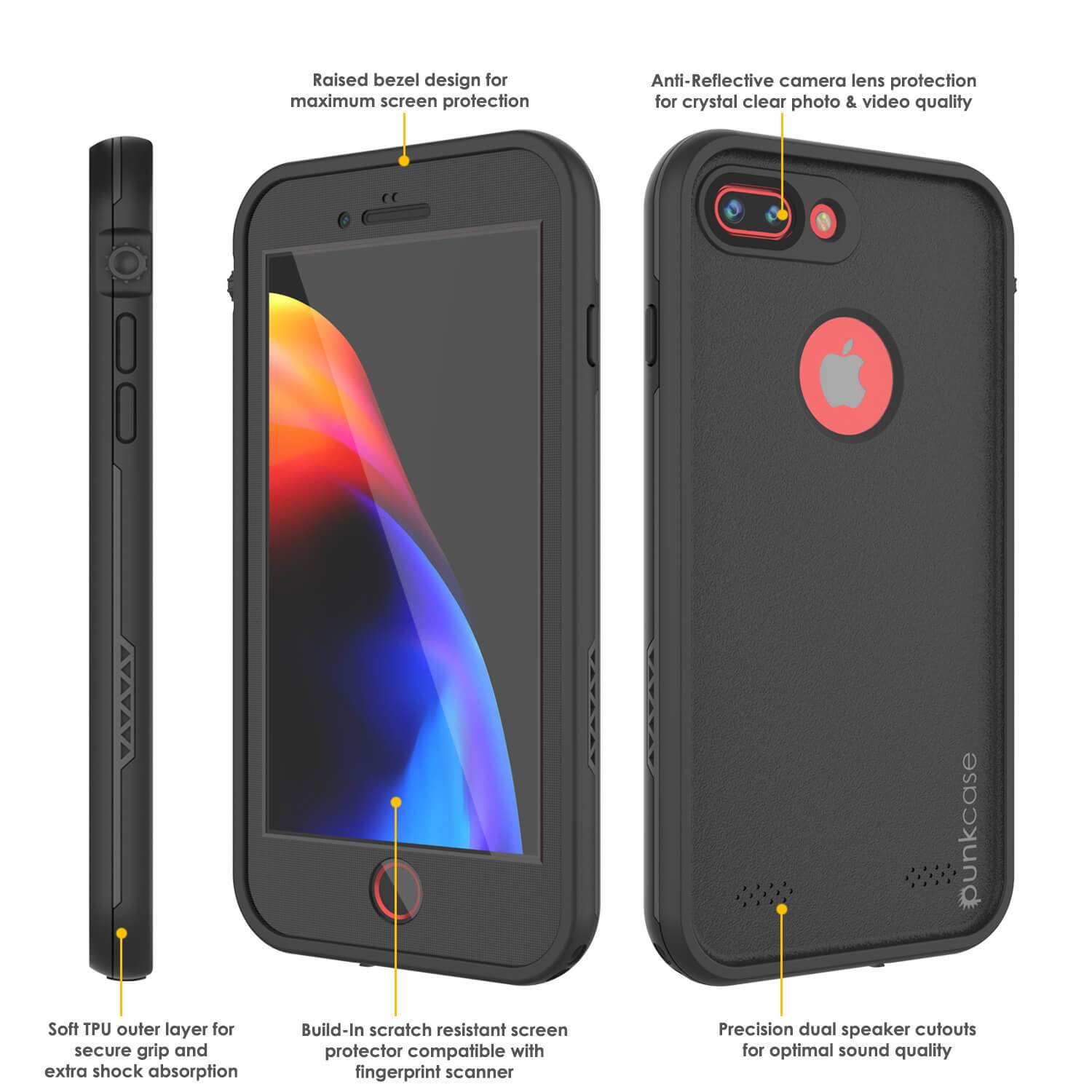 iPhone 7+ Plus Waterproof Case, Punkcase SpikeStar Black Series | Thin Fit 6.6ft Underwater IP68