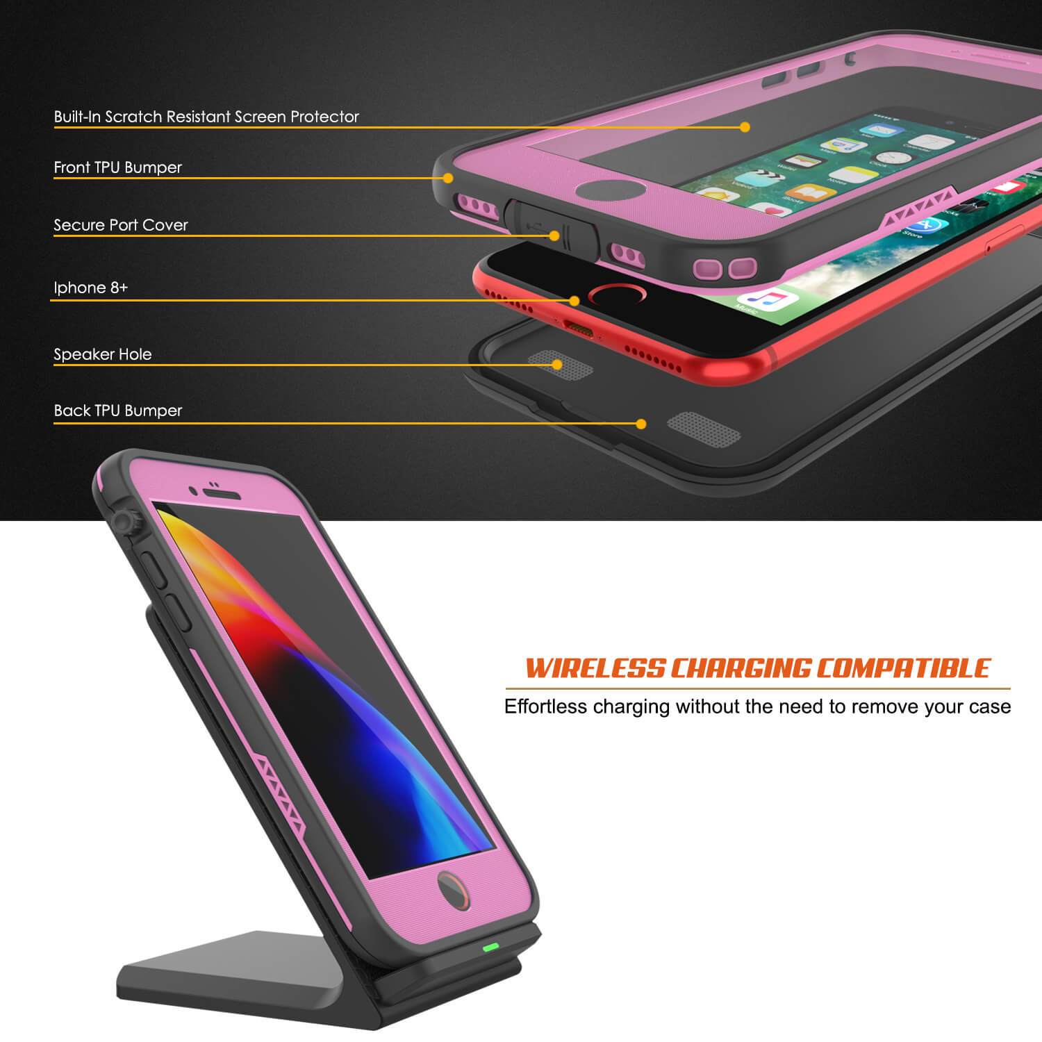 iPhone 7+ Plus Waterproof Case, Punkcase SpikeStar Pink Series | Thin Fit 6.6ft Underwater IP68