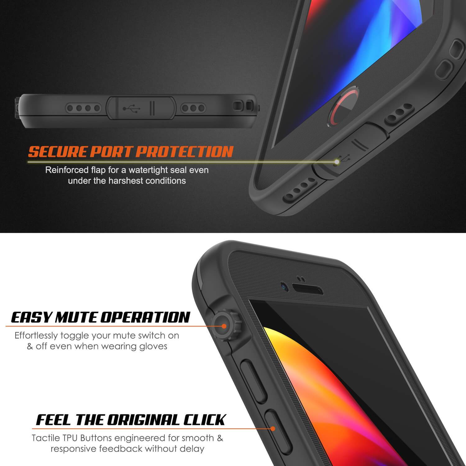 iPhone 7 Waterproof Case, Punkcase SpikeStar Black Series | Thin Fit 6.6ft Underwater IP68