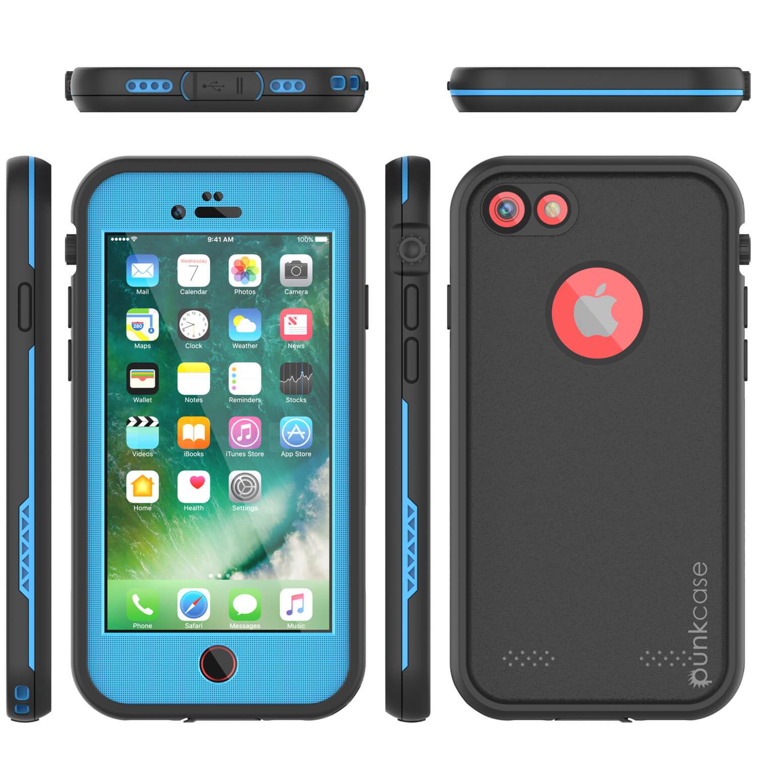 iPhone 7 Waterproof Case, Punkcase SpikeStar Light-Blue Series | Thin Fit 6.6ft Underwater IP68